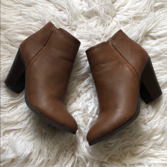Shoes - Brown Faux Leather Booties